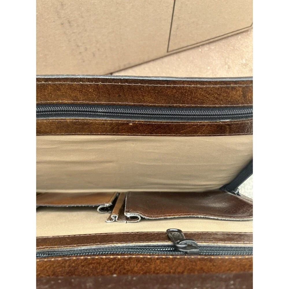 17”x11.5” VTG Brown Leather Briefcase 2 Handle Multiple Pockets Korea